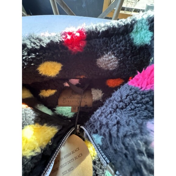 XL Girlie Girl CC Sherpa Pullover Jacket 1/4 Zip Up Black Polka Dot SIZE XL -NEW - Picture 6 of 11